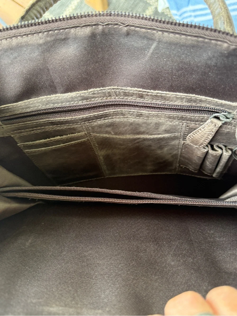 Lederzar Brown/Grey Leather Laptop Travel Tote Carryall Bag